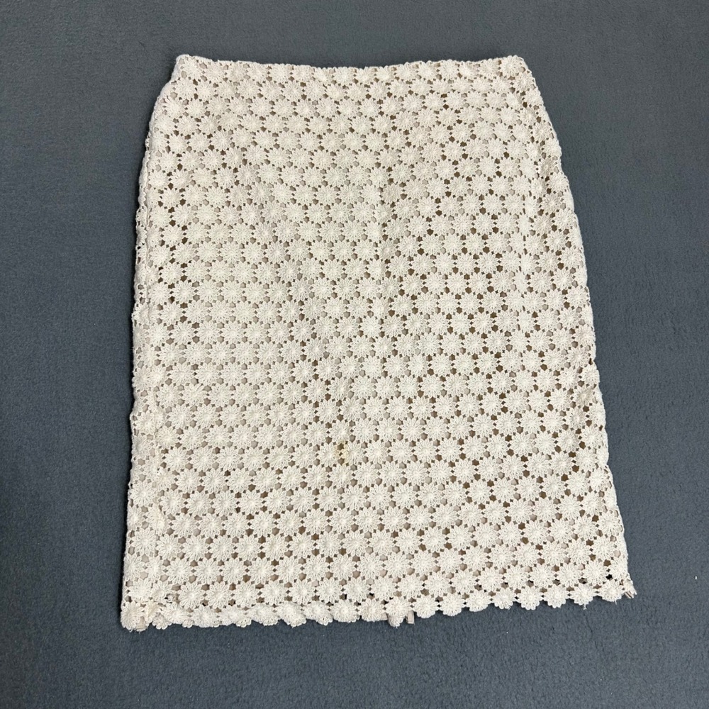 Charter Club Skirt Womens 10P Beige Floral Crochet Pencil Lined Petite Boho